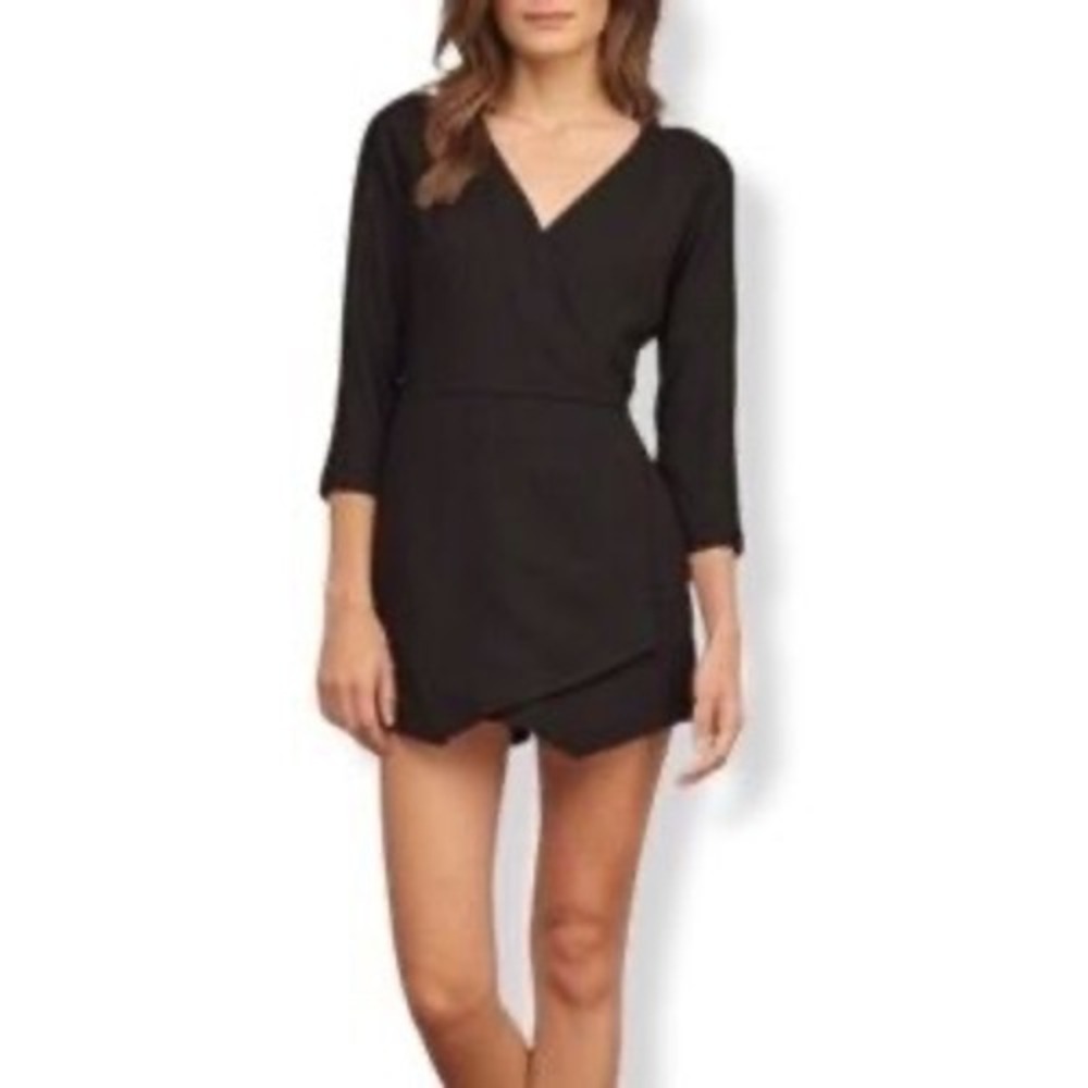 Abercrombie & Fitch Womens Black Wrap Skort Romper 3/4 Sleeve Size 6 NWT